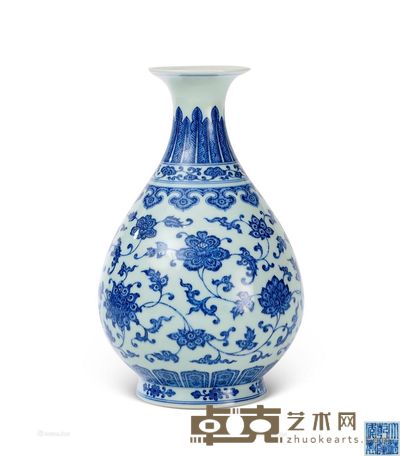 仿清乾隆款 青花缠枝玉壶春瓶 高28.5cm