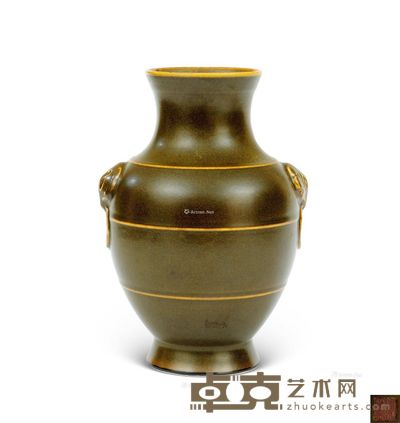 仿清乾隆款 茶叶末釉兽耳瓶 高26cm