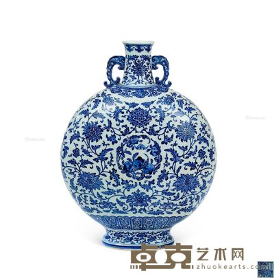 仿清乾隆款 青花缠枝莲寿桃双耳扁瓶 高51cm