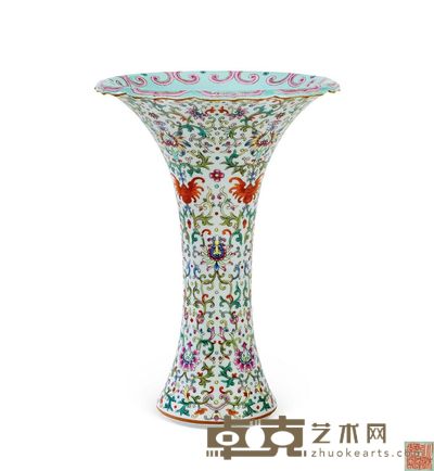 仿清乾隆款 粉彩缠枝莲八吉祥花觚 高28.5cm