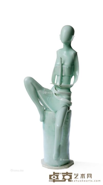 青釉花儿陶艺雕塑 高65cm