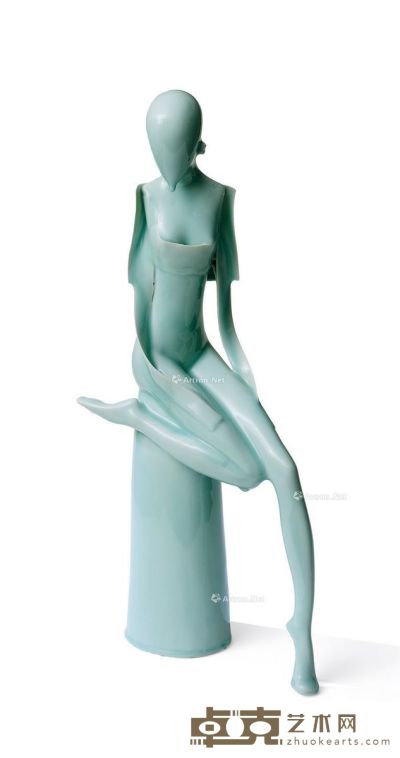 青釉舞者陶艺雕塑 高84cm