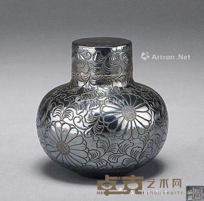 昭和时期 隆昌纯银款 皇室家徽 满工雕花 小茶罐 高6.5cm