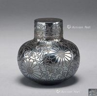 昭和时期 隆昌纯银款 皇室家徽 满工雕花 小茶罐