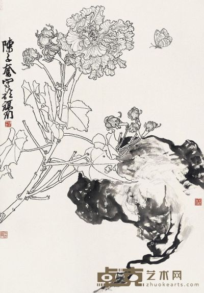 陈子奋 白描花卉 66.5×41cm