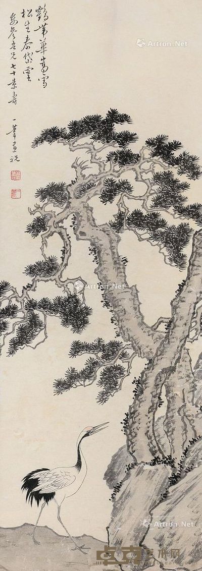 萧一苇 松鹤延年 85×29.5cm