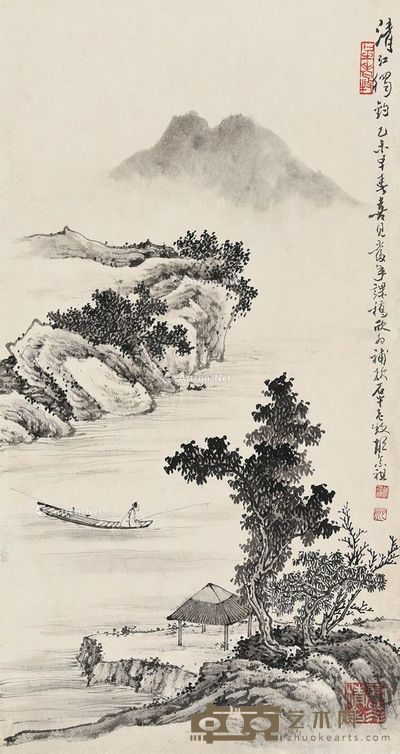 胡念祖 清江独钓图 57×31cm