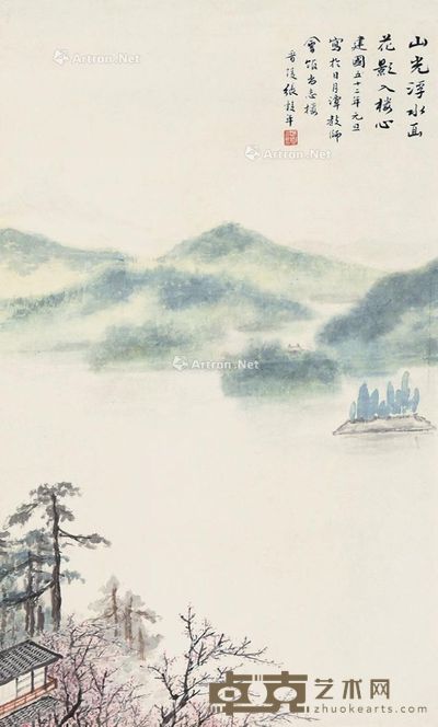 张谷年 日月潭小景 69×40cm