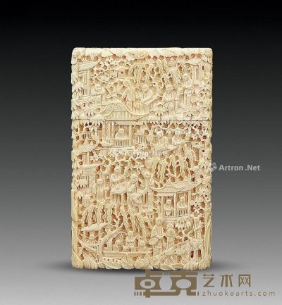 民国 满工牙雕镂空人物名片盒 10.8×6.7×1.3cm；重量69g