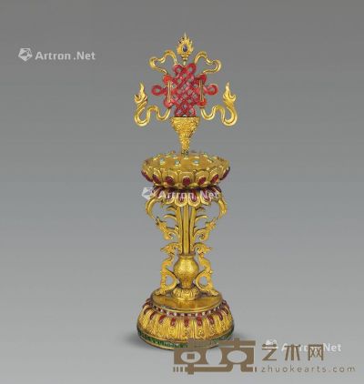 清 铜鎏金嵌宝石供器 高35cm