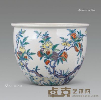 清 斗彩花卉纹罐 直径22cm