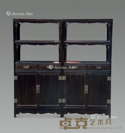 清 紫檀素面书柜 （一对） 88×40×180cm