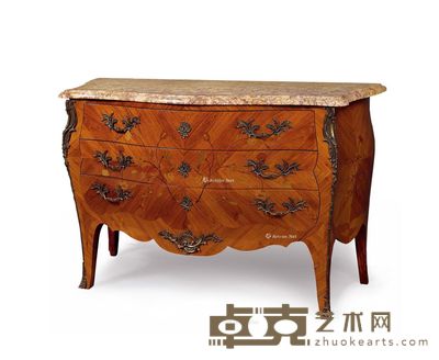 约1920年 法国蛇形曲面镶嵌工艺抽屉柜 128×88×56cm