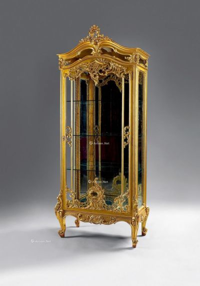 约1890年 法国路易十六风格金箔贴面展示柜