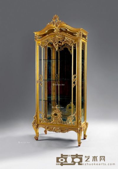 约1890年 法国路易十六风格金箔贴面展示柜 78×186×38cm