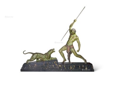 约1930年 装饰艺术青铜“攻击”雕塑