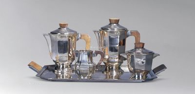 法国装饰主义风格克里斯托弗纯银咖啡茶具四件套连托盘
