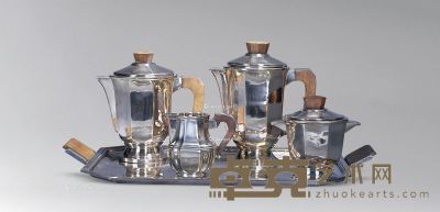 法国装饰主义风格克里斯托弗纯银咖啡茶具四件套连托盘 50×20×31cm