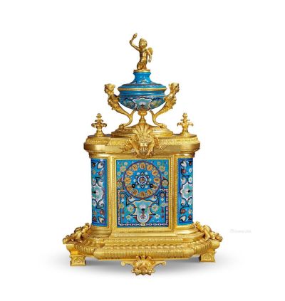 约1900年 19世纪法国帝国式铜鎏金塞夫瓷装饰座钟