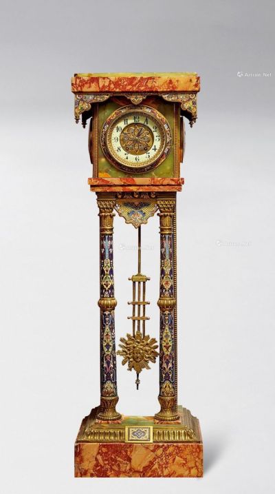 约1860年 法国19世纪珐琅装饰的玛瑙立钟
