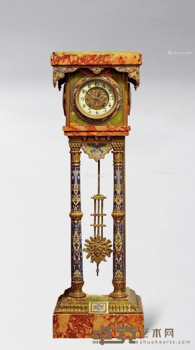 约1860年 法国19世纪珐琅装饰的玛瑙立钟 高128cm