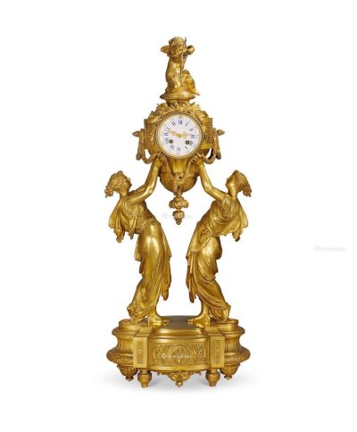 约1880年 法国十九世纪帝国式鎏金铜座钟