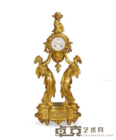 约1880年 法国十九世纪帝国式鎏金铜座钟 35×80×16cm