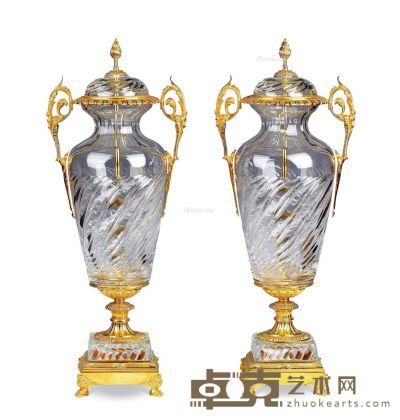 20世纪初黄铜和水晶装饰瓶 （一对） 宽31cm；高82cm