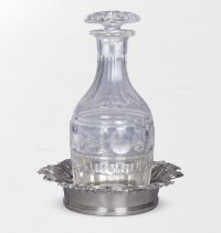 1900年 英国手工切割白兰地玻璃酒瓶配银托盘
