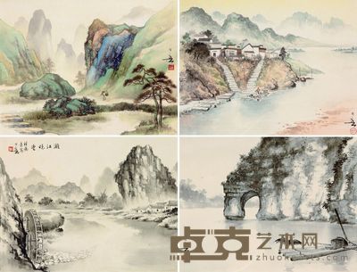 黄幻吾 丽江晚望 28.5×38.5cm×4