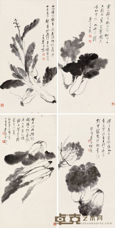 郑午昌 清白人家 66.5×33cm×4