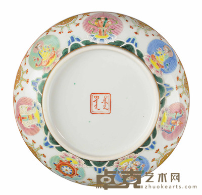 清道光 粉彩七珍八宝纹盘 D15.8cm