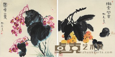林乾良 花鸟二件
设色纸本 33×33cm×2