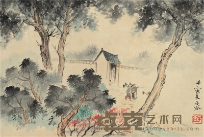 柳子谷 山村写景 29×43cm