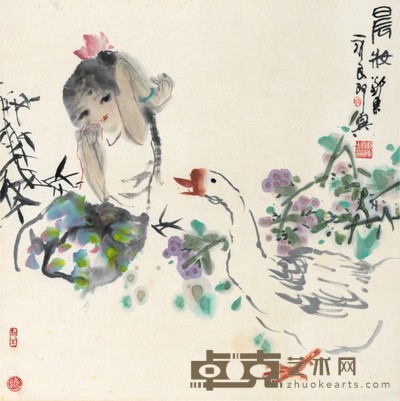 吴永良 痴绝小鬟 69×68.5cm