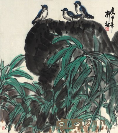 柳村 山雀嘐戛 68×61cm