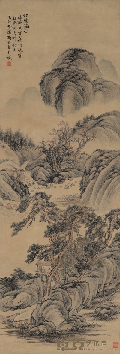 冯超然 松阴论古
设色纸本 127×43cm