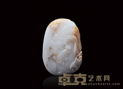 和田羊脂白玉丹凤朝阳大把件当代 9.5×6.3