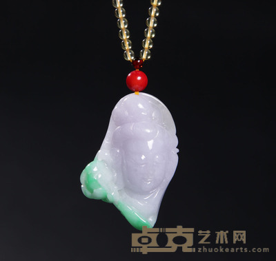 翡翠春带彩莲花观音挂件当代 重量约47.4g