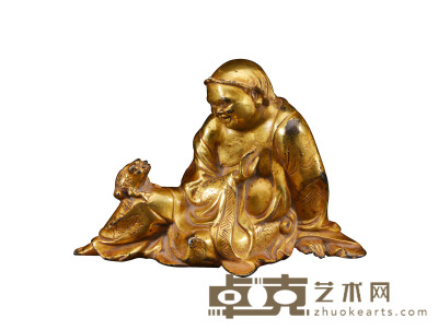 铜鎏金刘海戏金蟾造像 清代 18×12