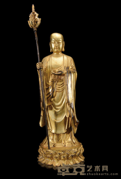 铜鎏金地藏王菩萨造像 23.5×10