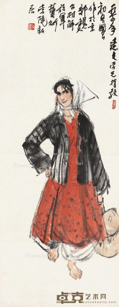 史国良      进入该艺术家作品认证 新疆女子 62.5×24.5cm