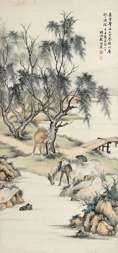 殷梓湘 柳荫牧马