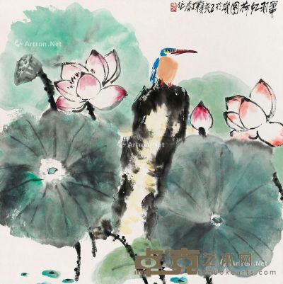 王挥春 翠羽红荷图 68×68cm