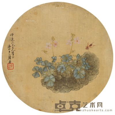 居廉 蜜蜂繁花图 直径25cm