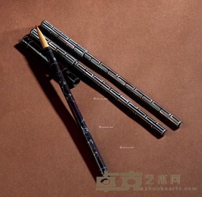 清 黑漆嵌螺钿花卉纹笔 （三支） 长22cm；23cm
