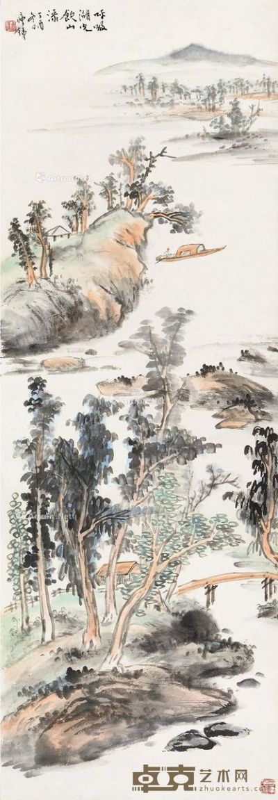 钱瘦铁 湖光山色 87×30.5cm