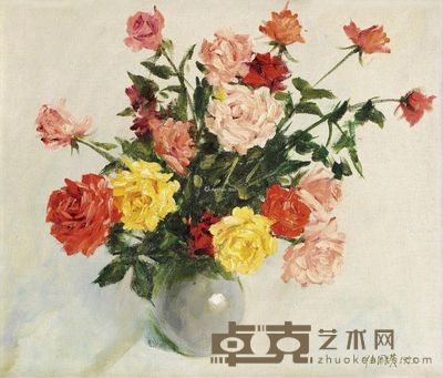 陆国英 月季 44×52cm