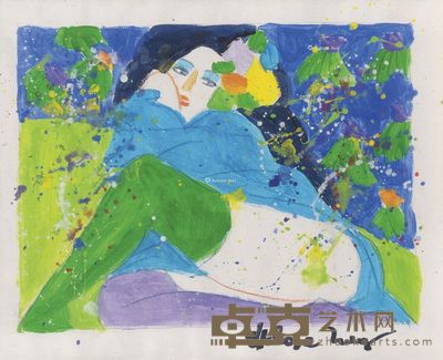 丁雄泉 花样女郎 16×19.5cm