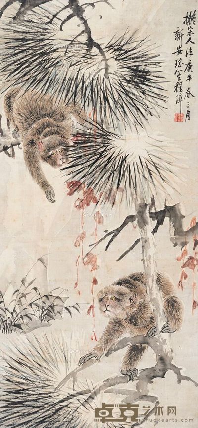 程璋 松雪双公图 98.5×45.5cm